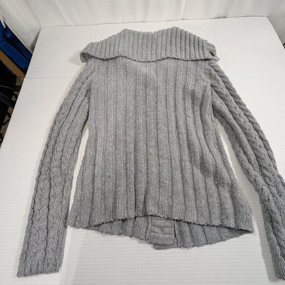 Old Navy Shawl Collar Cable Knit Lambs Wool Angora Rabbit Hair Gray Cardigan S - Picture 2 of 7